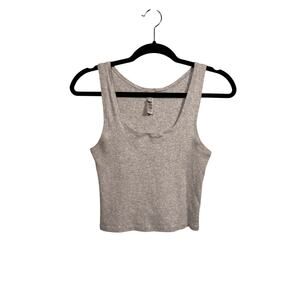 SKIMS Tank Top Womens XL Light Heather Grey Cotton Rib Cropped Scoop Neck